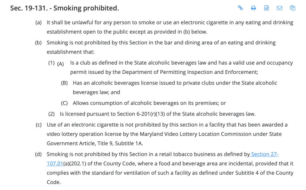 Excerpt from Maryland Code Related to Smoking