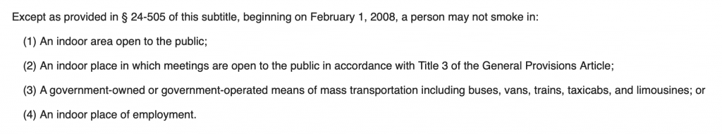 Excerpt from Maryland Code Related to Smoking